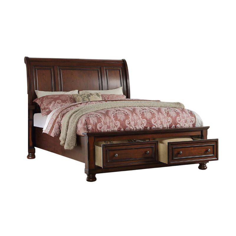 Splendid Wooden C.King Bed, Antique Cherry Finish - Benzara
