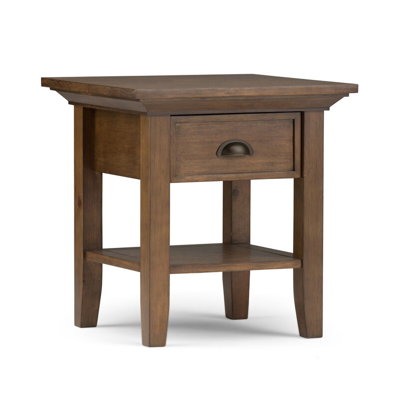 Redmond SOLID WOOD 19 inch Wide Square Transitional End Side Table in Rustic Natural Aged Brown