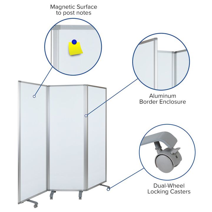 Flash Furniture Mobile Magnetic Whiteboard Partition with Lockable Casters, 72"H x 24"W