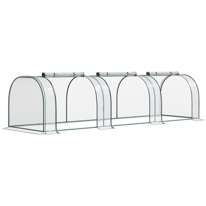 Outsunny 11' x 3' x 2.5' Mini Greenhouse, Portable Tunnel Green House with Roll-Up Zippered Doors, UV Waterproof Cover, Steel Frame, Clear