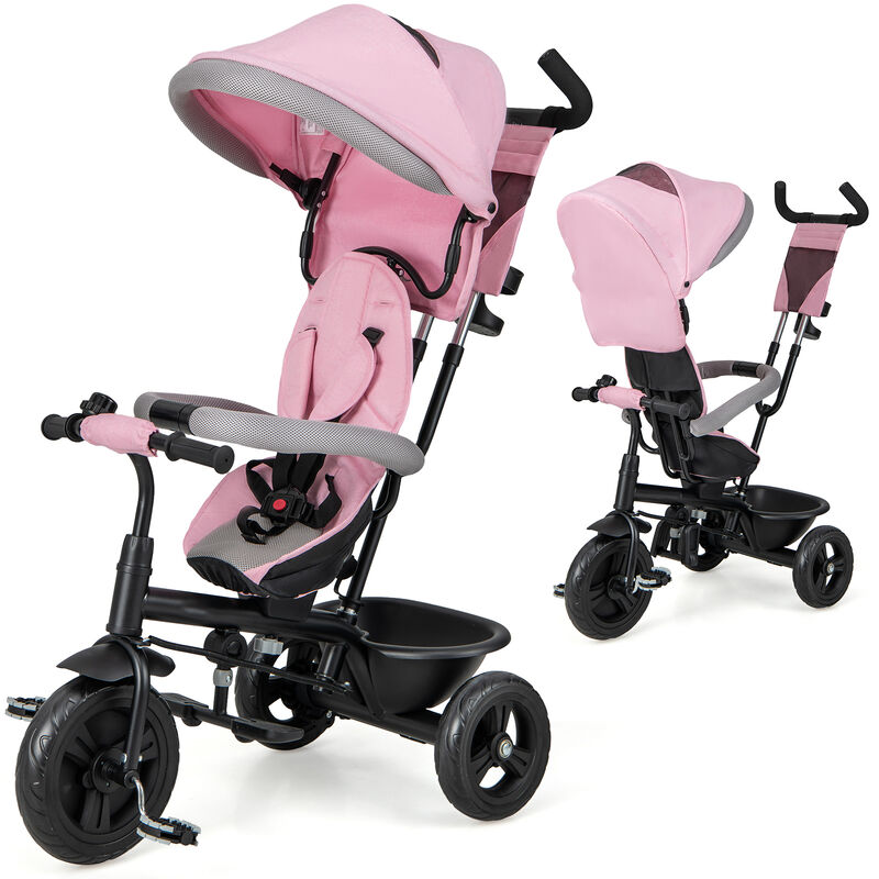 Kids Tricycle with Adjustable Push Handle and Removable Canopy for Toddlers image number 2