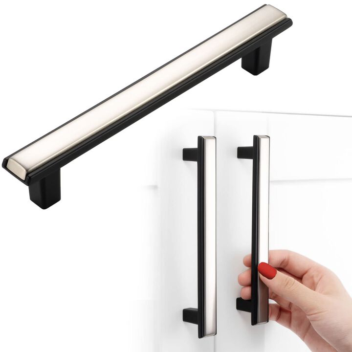 BEROSSA Nickel and Black Cabinet Pulls, Kitchen Cabinet Handles, 5 Inch Screw Spacing, Pack of 5 | Solid 2 Color Hardware for Cu
