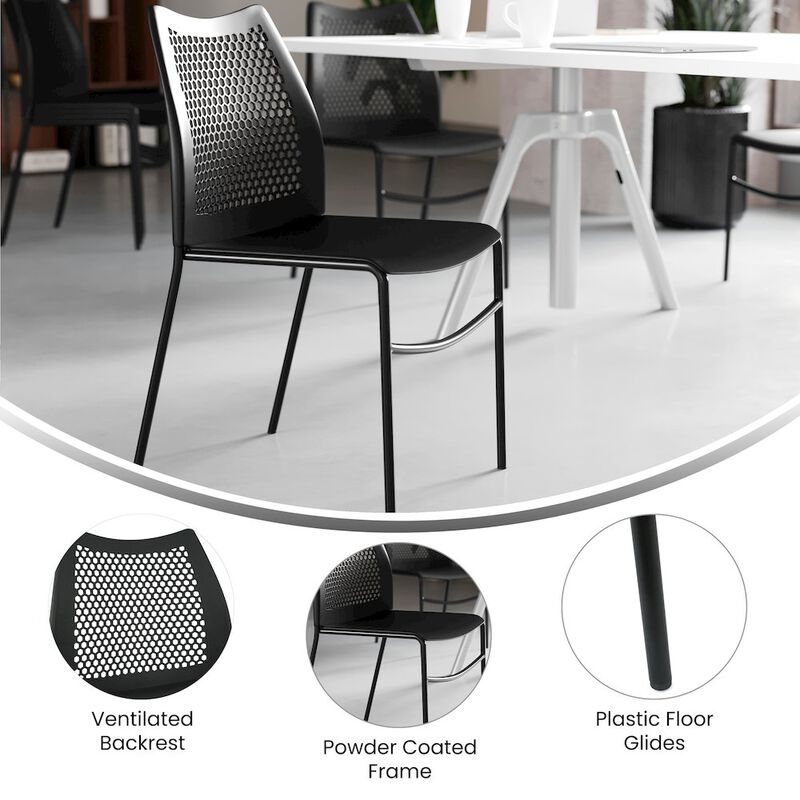Flash Furniture Black Stack Chair with Air-Vent Back, Non-Sled Base image number 7
