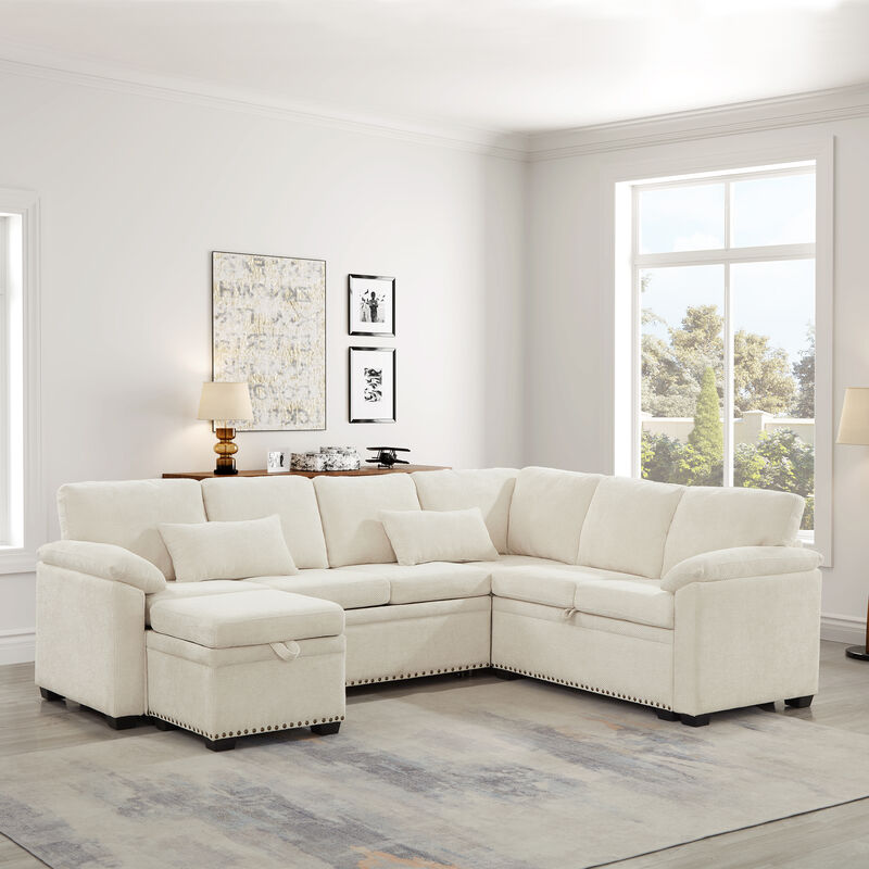 Largwo L‑Shaped Chenille Sectional Sleeper Sofa image number 2