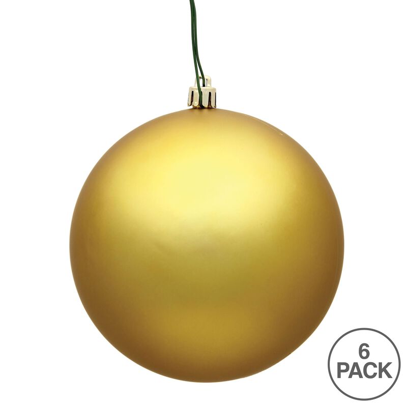 Vickerman 4" Matte Finish Shatterproof Christmas Ball Ornament, UV Resistant with Drilled Cap, 6 per Bag, Gold - Easy to Hang - Reliable image number 2