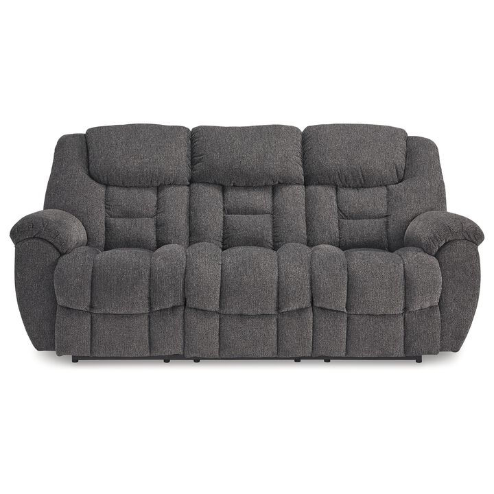 Dane Manual Reclining Sofa, Gray Polyester, Pillow Top Arms, 87 Inch - Benzara