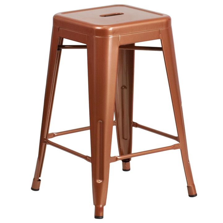 Flash Furniture Kai Commercial Grade 24" High Backless Copper Indoor-Outdoor Counter Height Stool