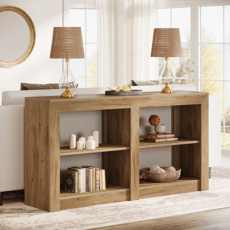 59 Inch 3-Tier Entryway Console Table with Storage Shelves-Oak