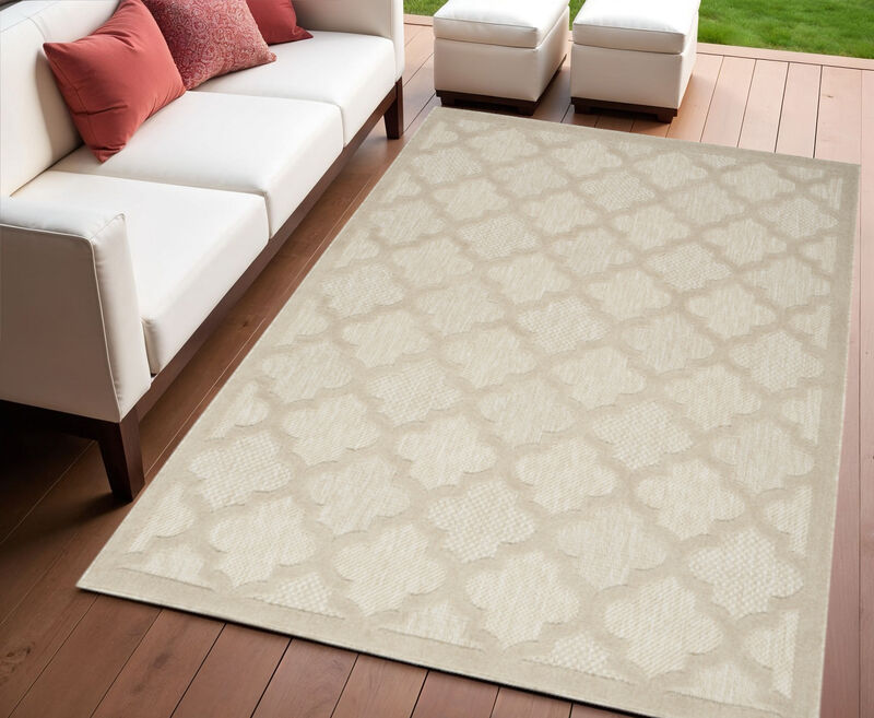 HomeRoots 4' X 6' Cream And Beige Trellis Indoor Outdoor Area Rug image number 1