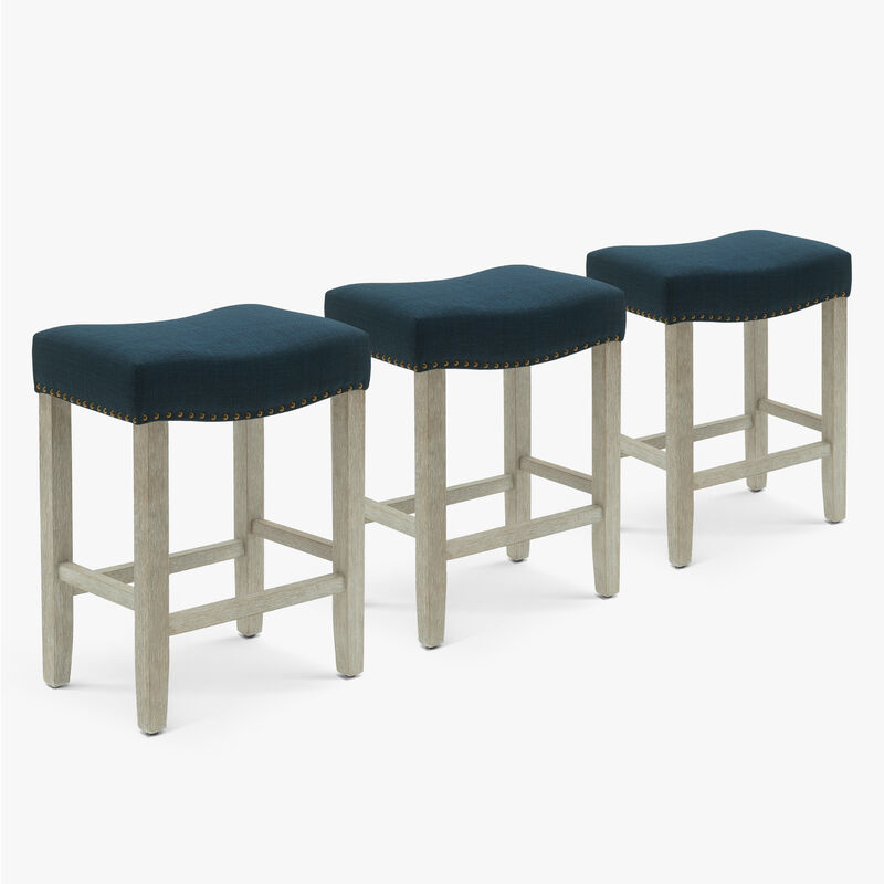 WestinTrends 24" Upholstered Saddle Seat Antique Gray Counter Stool (Set of 3)
