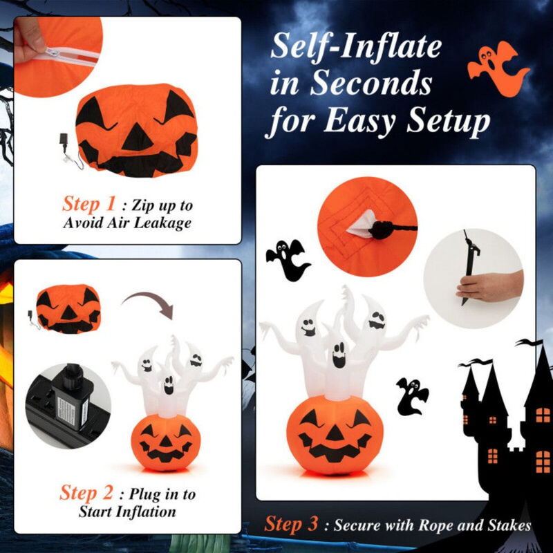6FT Inflatable Halloween Ghost Spooky Yard Decoration with Pumpkin and Spinning Light image number 7