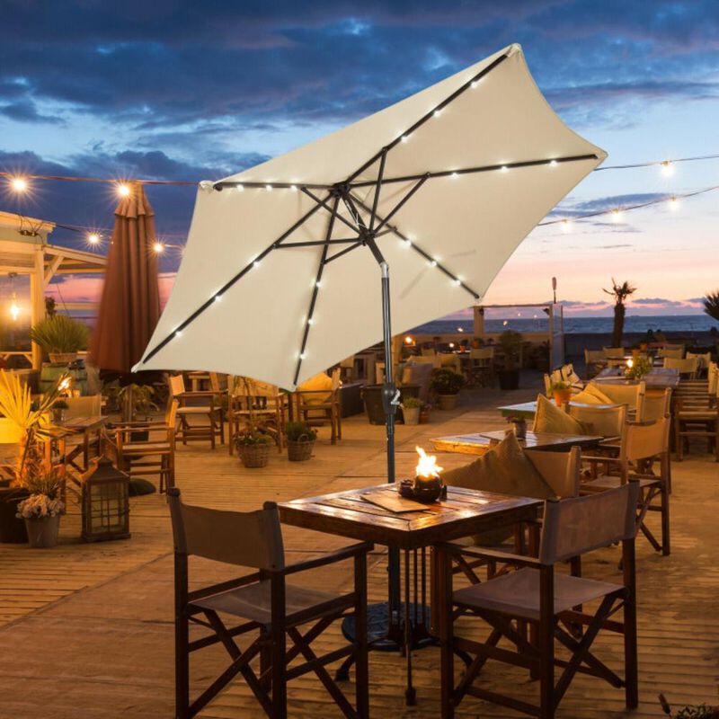 Hivvago Solar LED Lighted Patio Market Umbrella with Tilt Adjustment without Base