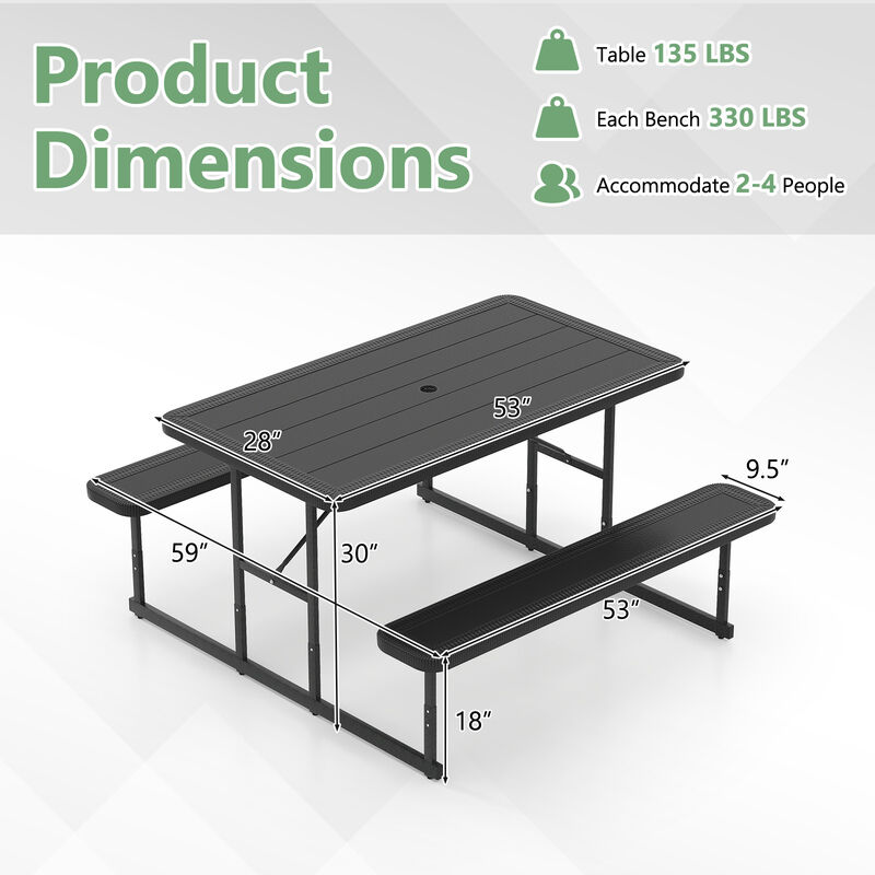 2&ndash;4 Person Outdoor Picnic Table with Benches &ndash; Rectangular Camping Dining Set