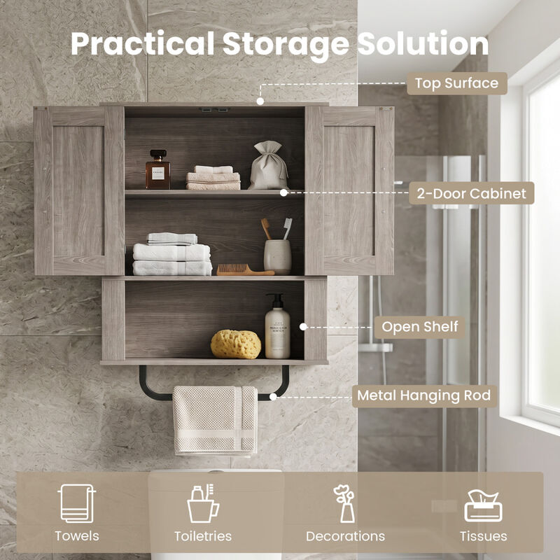 3-Tier Bathroom Wall Cabinet with 2 Barn Doors and Towel Bar image number 5