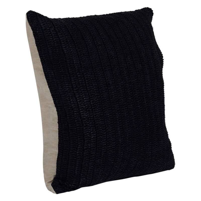 Rosie 22 Inch Square Accent Throw Pillow, Hand Knitted Designs, Black Linen-Benzara image number 2