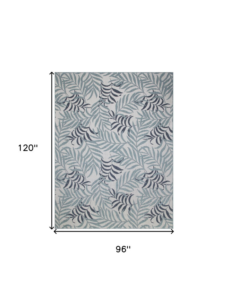 HomeRoots 8' X 10' Ivory Sky Blue And Blue Palm Leaf Indoor Outdoor Area Rug image number 5