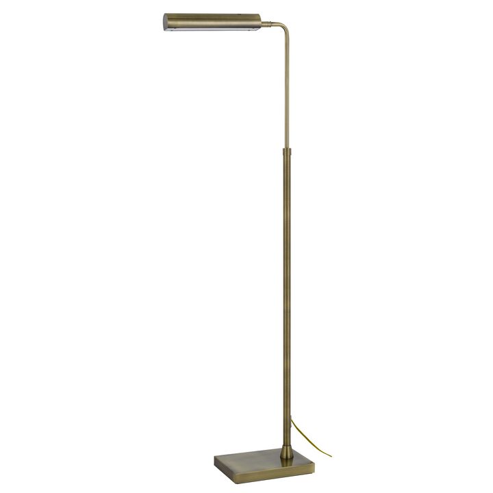 Kime 44-58 Inch Floor Lamp, Adjustable Height, LED, Antique Brass Finish - Benzara