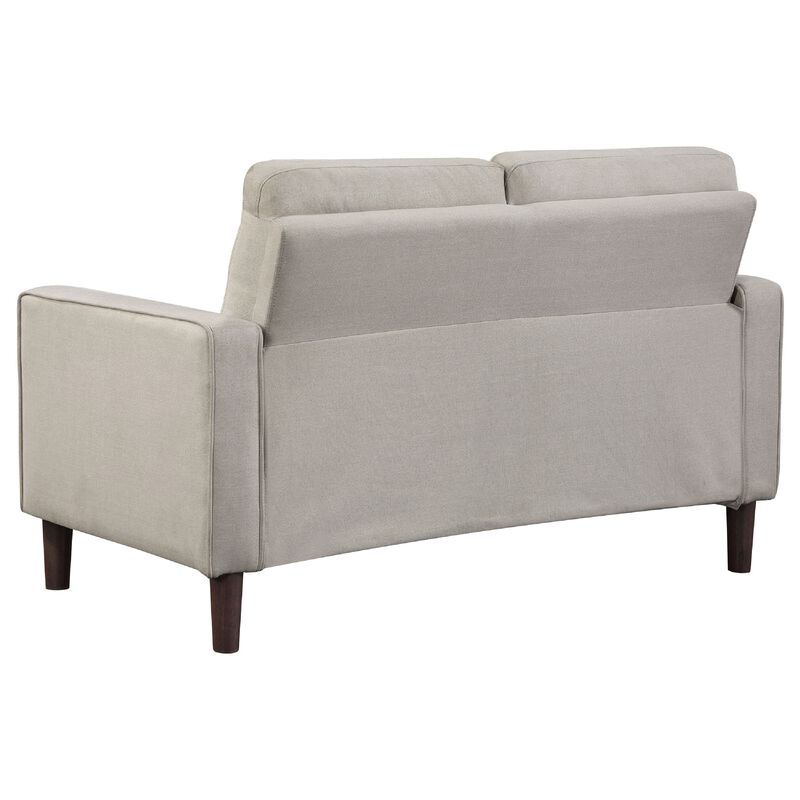 Bow 2pc Sofa Set with Track Arms and Tapered Legs, Beige Grid Tufted Fabric