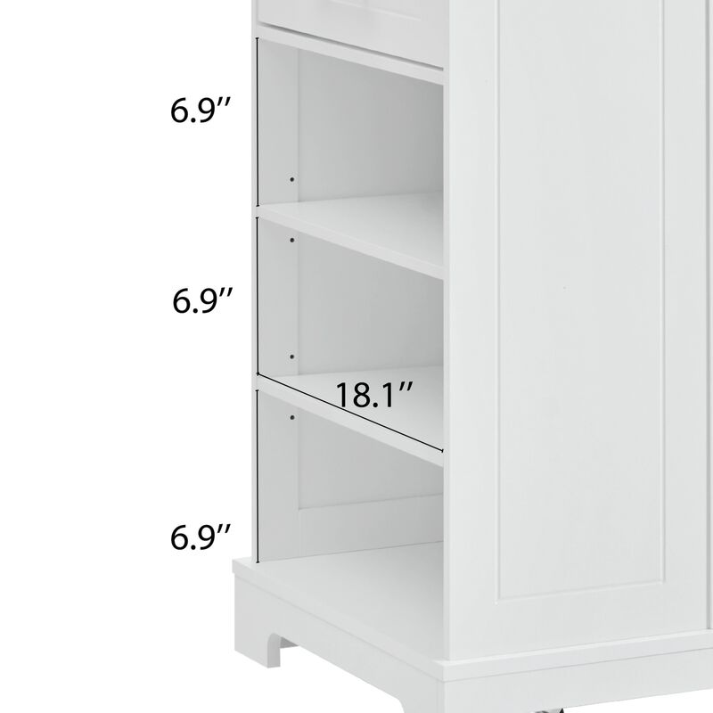 ELEMENT ACE Fluted Kitchen Island with Trash Can Storage Cabinet, Power Outlet, Adjustable Shelves and Mobile Design image number 2