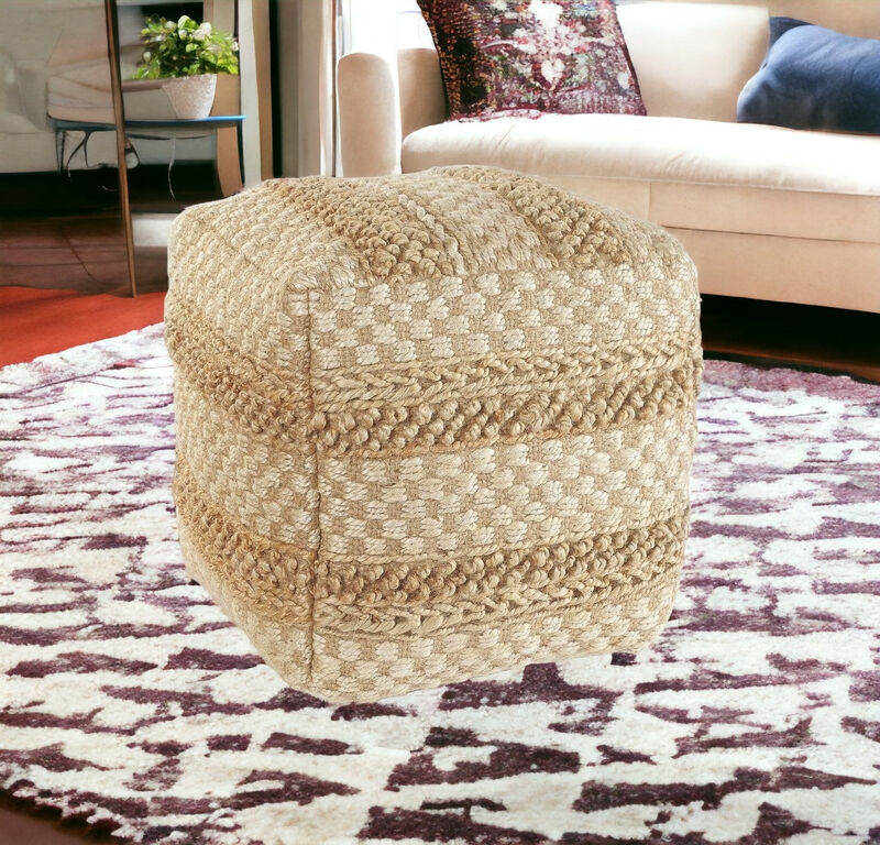 Stylish Jute Pouf Ottoman for Extra Seating and Rustic Home Decoration