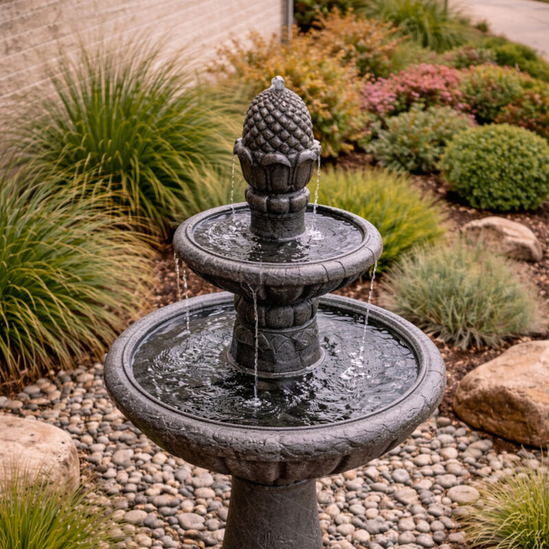 Teamson Home Outdoor Deluxe Pineapple 2-Tier Pedestal Fountain, Carbon Gray image number 6