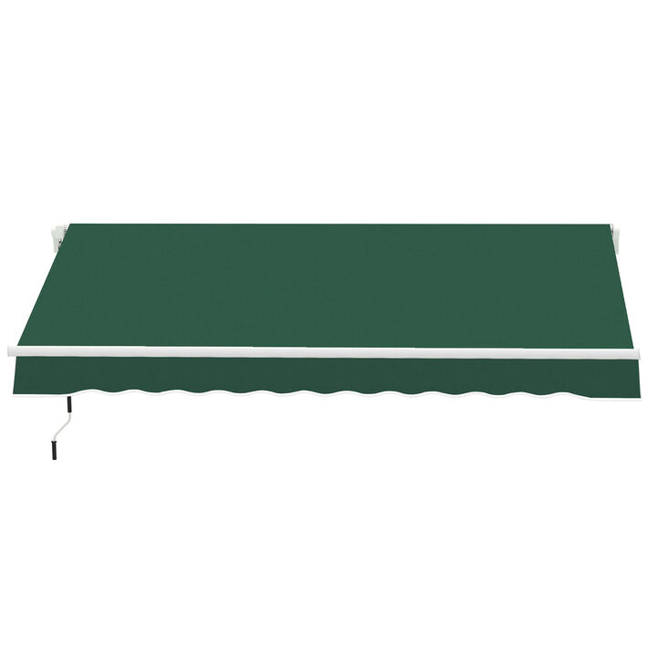 Outsunny 12' x 8' Retractable Awning Patio Awnings Sun Shade Shelter with Manual Crank Handle, 280g/m² UV & Water-Resistant Fabric and Aluminum Frame for Deck, Balcony, Yard, Green
