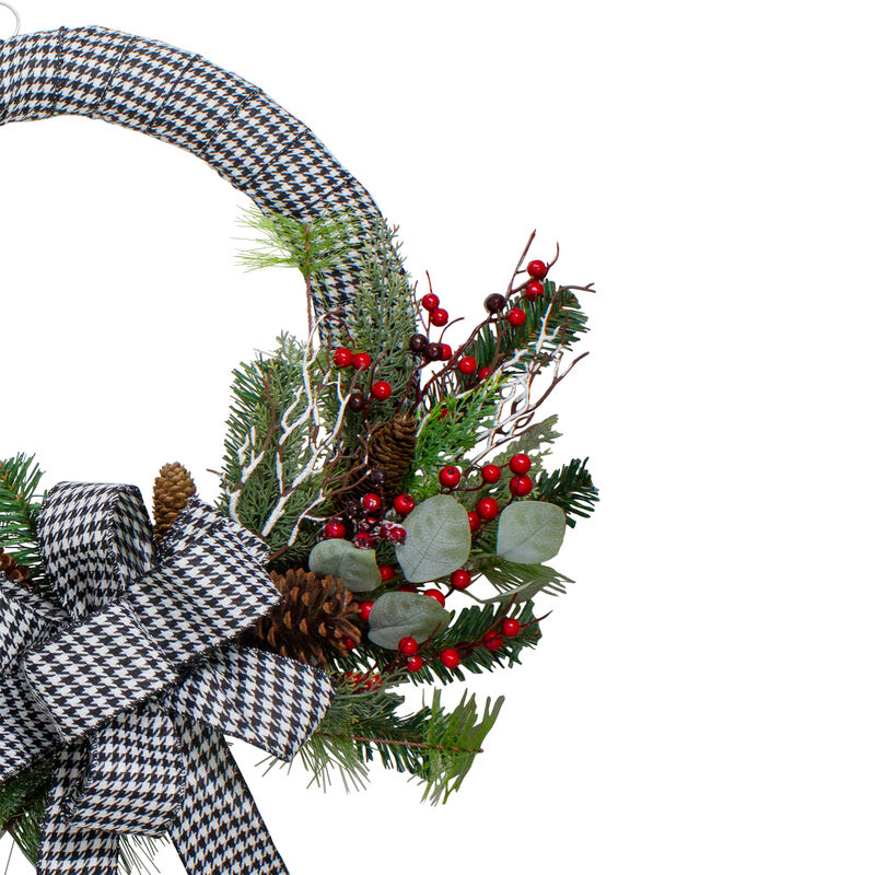Black and White Houndstooth and Berry Artificial Christmas Wreath - 24-Inch  Unlit image number 3