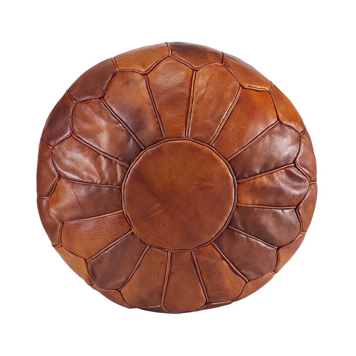 Handmade Moroccan Ottoman, Genuine Leather Pouf