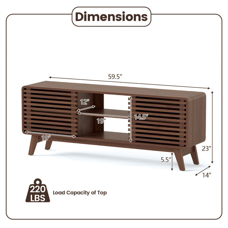 Modern TV Stand with Sliding Doors & Adjustable Shelves for Living Room-Walnut image number 2