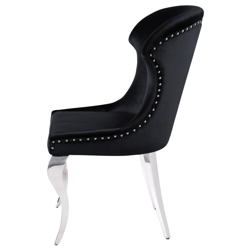 Cian 22 Inch Dining Chair, Curved, Cabriole Legs, Black Velvet, Set of 2 - Benzara image number 3