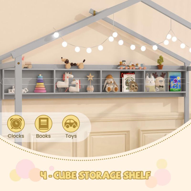 Hivvago Twin Size House Bed with Storage Shelf and Headboard