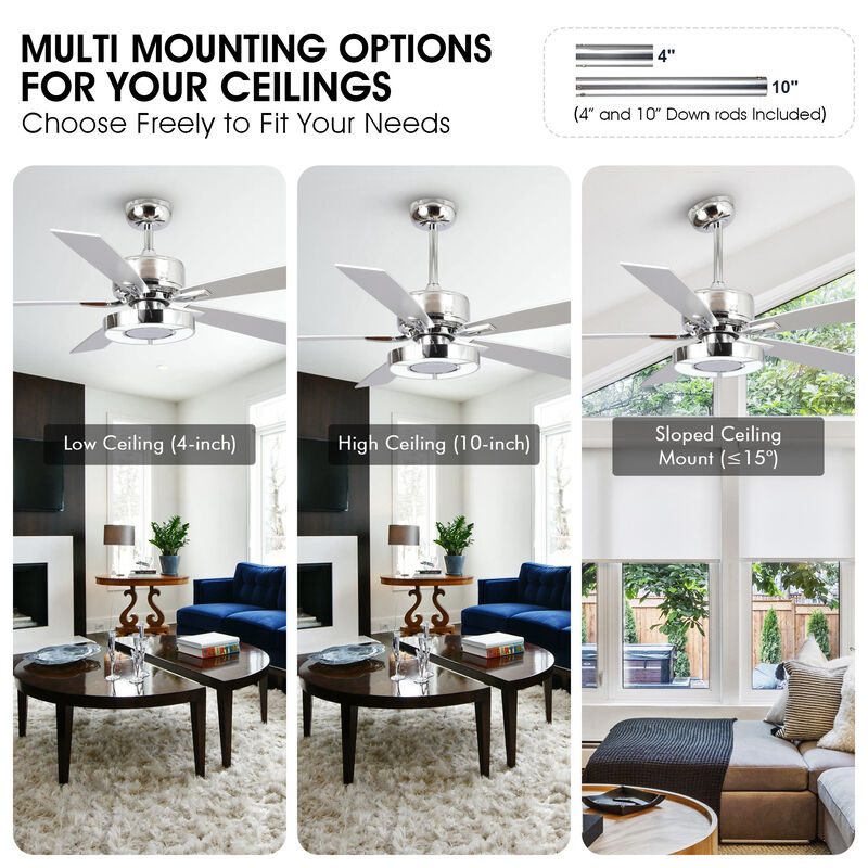 52 in. Integrated LED Chrome Ceiling Fan with Light and Remote