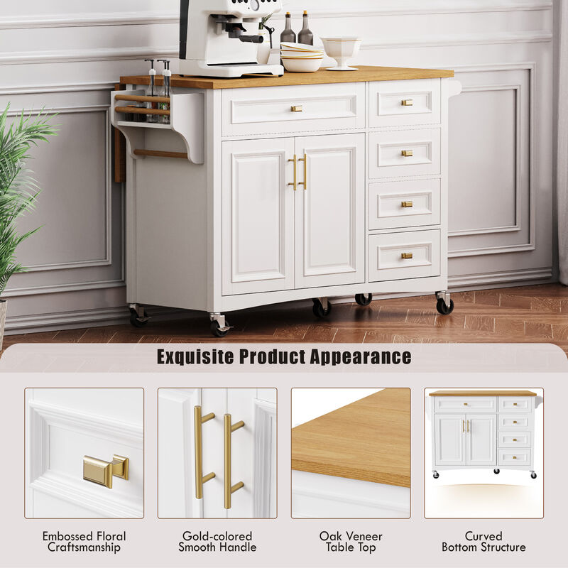 Merax Embossed Texture Kitchen Island on Wheels with Spice Rack