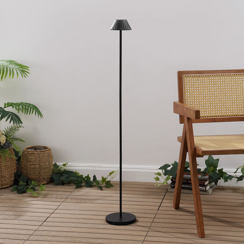 Mallory 44" Modern Minimalist Indoor/Outdoor Iron Pleated Shade Rechargeable/Cordless Dimmable Integrated LED Floor Lamp