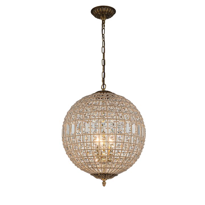 3-Light 18" Handmade Antique Bronze French Vintage Crystal Globe Chandelier