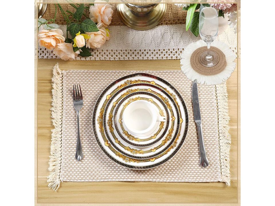 Boho Macrame Table Runner Placemat and Coaster