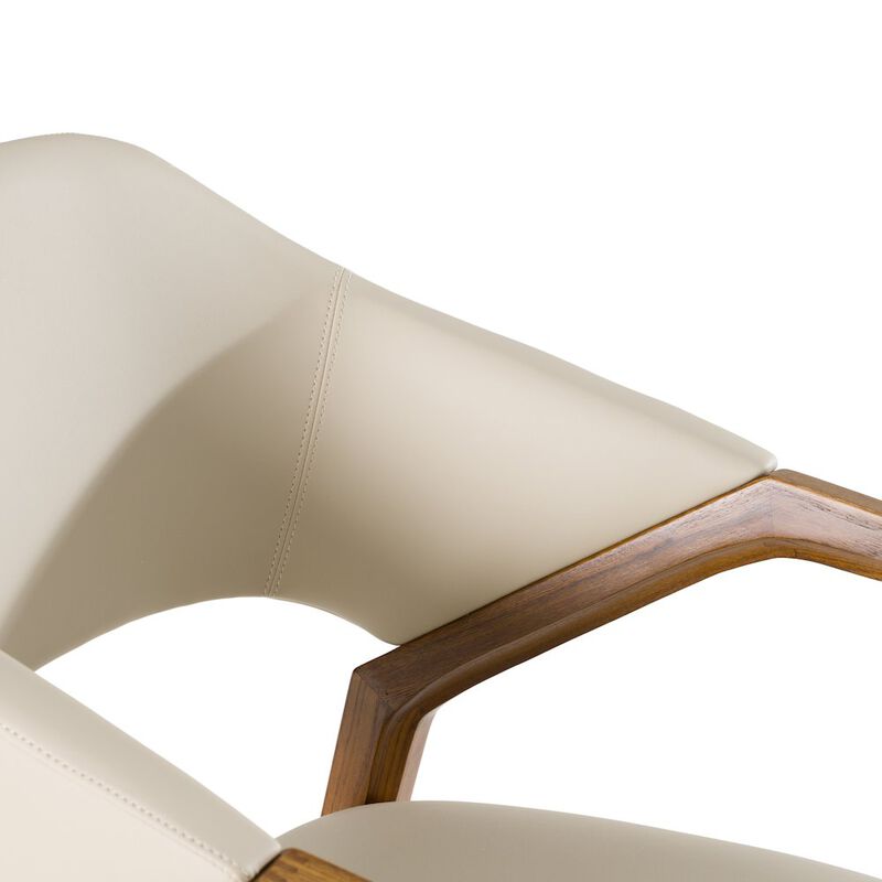 Modrest Ocasio - Mid-Century Modern Cream Vegan Leather + Walnut Dining Chair
