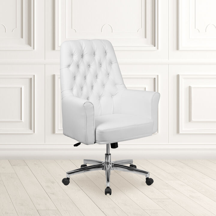 Hansel Mid-Back Traditional Tufted   LeatherSoft Executive Swivel Office Chair with Arms
