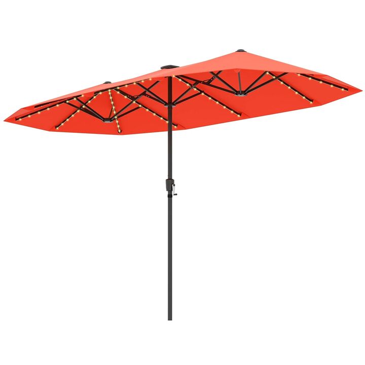 Outdoor Shade 13 FT Large Patio Umbrella with LED Solar Lights and Crank Handle
