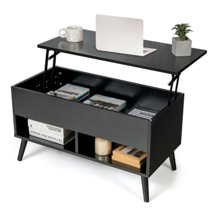 Lift-Top Mid-Century Coffee Table with Storage &ndash; Wood Top for Living Room or Office