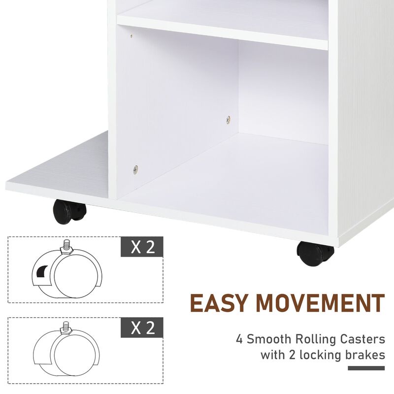 White Printer Station: Rolling Stand with Adjustable Shelf and Drawer