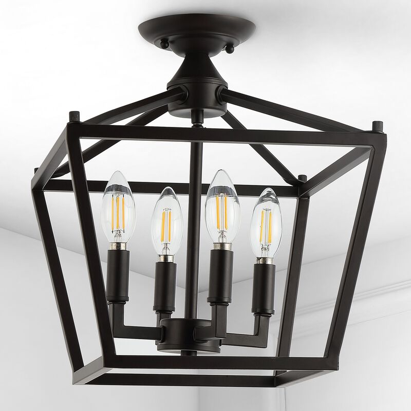 Plains 4-Light Iron Modern Farmhouse Pagoda LED Semi Flush Mount Lantern