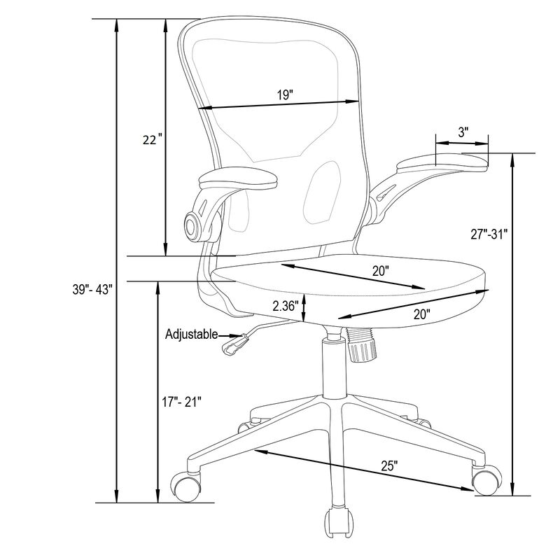 LeisureMod Mesh Office Swivel Desk Chair Modern Ergonomic Adjustable Height with Flip-Up Armrest and Breathable Back Newton Series