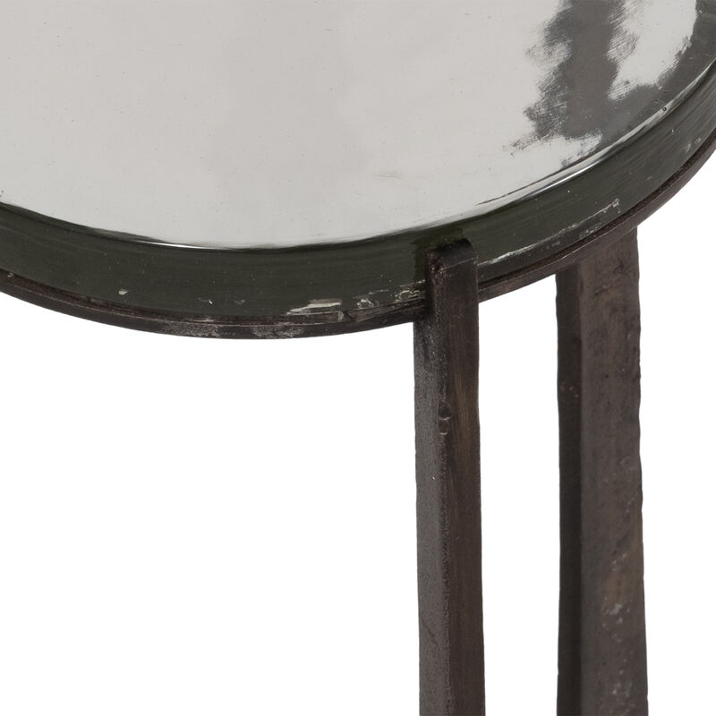 22" Thick Glass Top Round Accent Table, Antique Br image number 5