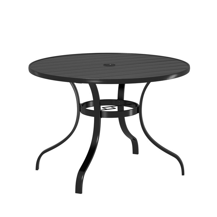 Mondawe Black Steel Outdoor Dining Table 39.76 in. Patio Round Dining Table with Umbrella Hole for Deck Lawn Garden