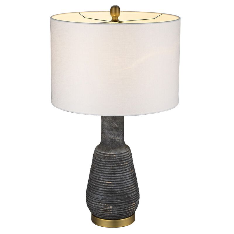 Hivvago 26" Distressed Black and Gold Ceramic Table Lamp With White Drum Shade