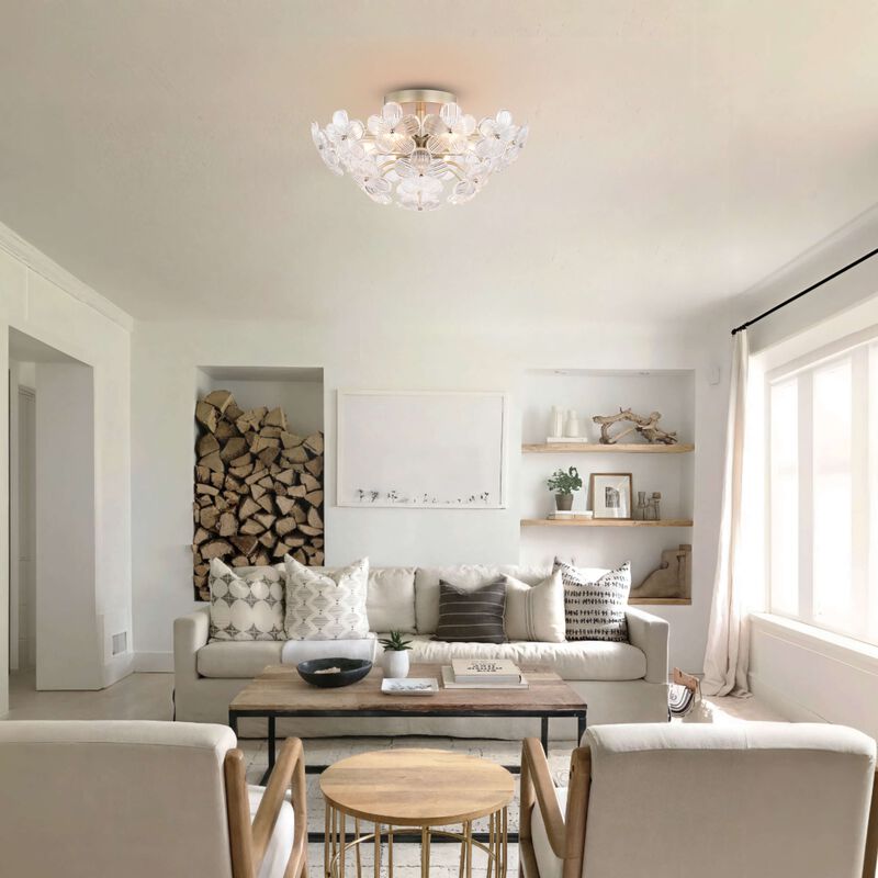 Coral Brushed Silver-ish Champagne Modern 6-Light 17.7" Glam Clear Glass Flower Crystal Flush Mount image number 6