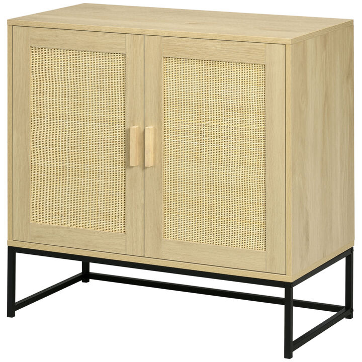 HOMCOM Accent Cabinet, Sideboard Buffet Cabinet with Rattan Doors, Adjustable Shelf and Metal Base, Boho Storage Cabinet for Living Room, Kitchen, Natural