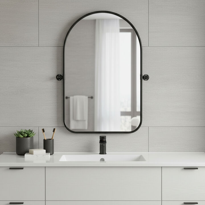 HomeRoots 36" Black Metal Arch Framed Accent Mirror