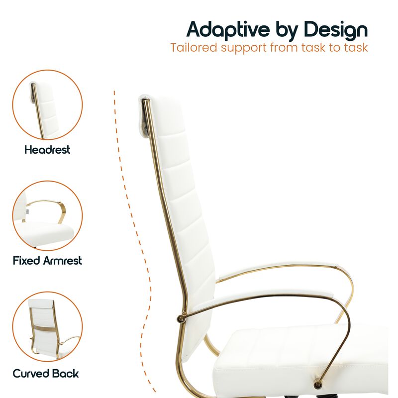 LeisureMod Benmar High-Back Leather Office Chair with Swivel, Tilt, Adjustable Height, Ergonomic Design for Home Office, Study, or Workspace